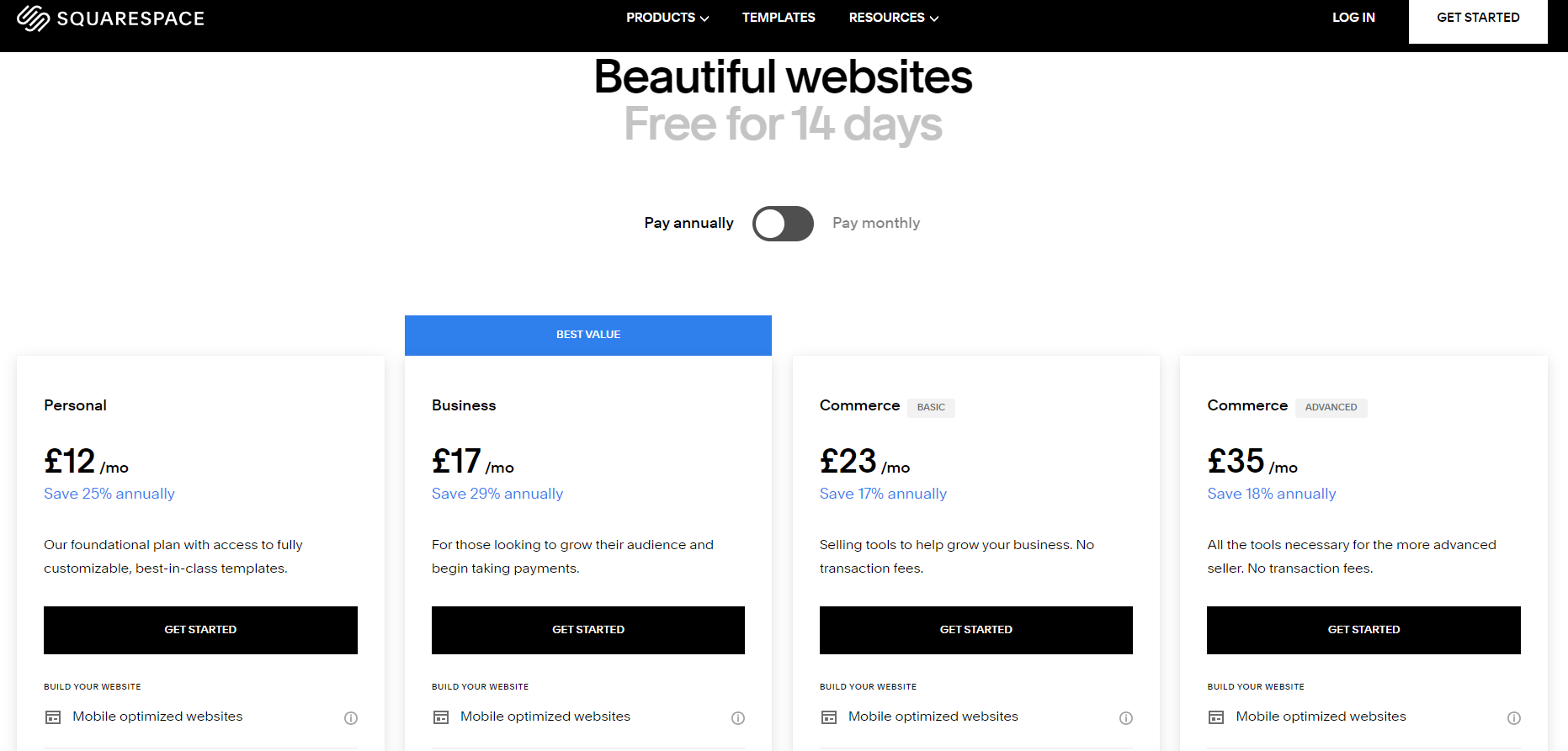 Squarespace UK Annual Pricing